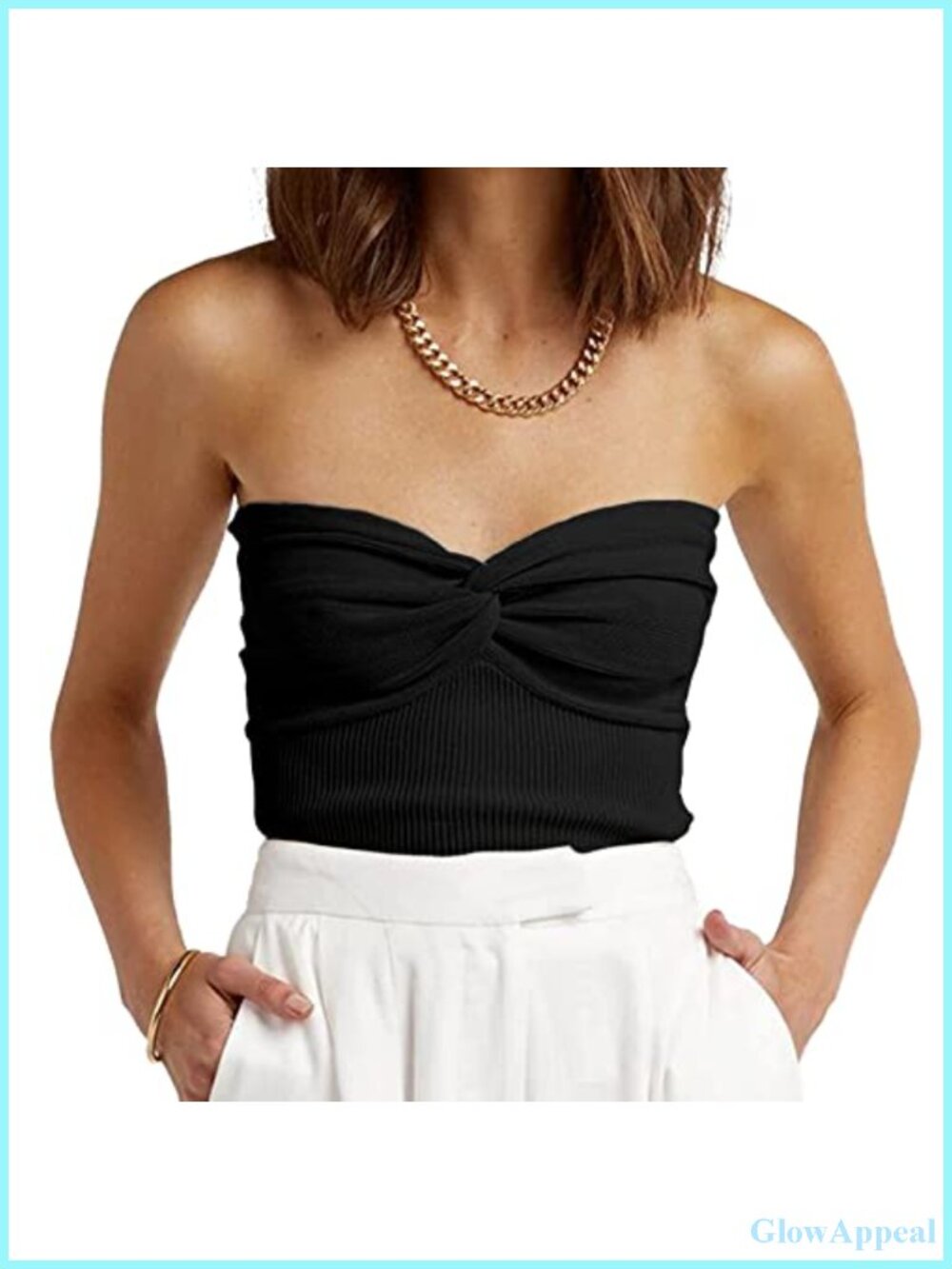 Ribbed Twist Knot Strapless Tube Top Sleeveless Crop Viscose Blend